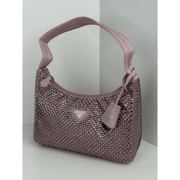 Prada Pink Crystal 2000 Re-Edition Hobo Handbag Satin Finish - Picture 1 of 13